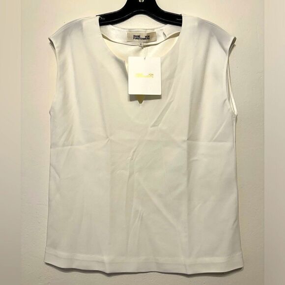 Diane Von Furstenberg  V-neck sleeveless top in ivory size S, NWT - Picture 1 of 6